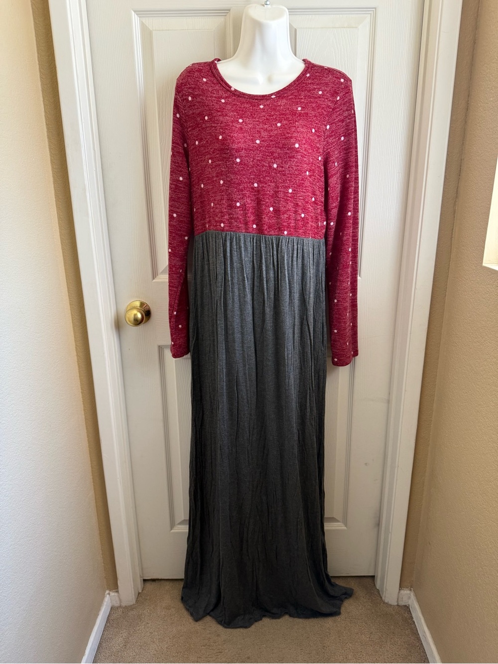 Two-Tone Maxi Dress with Polka Dot Bodice